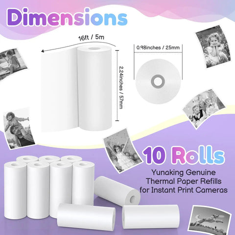 Kid Tested Instant Camera Roll Refill Pack 10 thermal paper rolls, 2.24 x 0.98 in, white coated paper