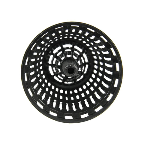 Top view of detachable basket from Chrome Shower Drain Hair Catcher For Stand Alone Showers 3 Inch Drain Hair Trap Includes Five Replacement Baskets