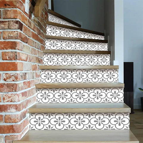 14 Strips Peel And Stick Stair Riser Decals Self Adhesive Vinyl Stickers For Steps Grey Clover Color 39.37 By 7.09 Inches