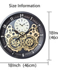 Vintage 18 Inch Wall Clock Featuring Smooth Moving Metal Gears Quiet Silent Battery Operated Accent showcasing gear details.