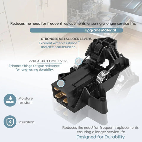 Easy Install Dishwasher Door Latch Assembly Replacement That Will Not Close, Quick DIY Repair, Direct Fit, Fits Most Dishwashers