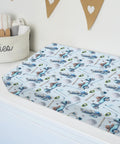 Unisex Baby Changing Pad Cover Cozy Soft Breathable Stretch Fabric 32x16 Inches Golf Themed Watercolor Blue Pattern Safe Snug Fitted Diaper Table Sheet For Boys And Girls on a changing pad