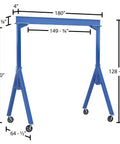 No Sweat Heavy Duty Steel Fixed Gantry Crane With V Groove Cast Iron Casters 15 Foot Span And 4000 Lb Lift Capacity dimensions and frame details