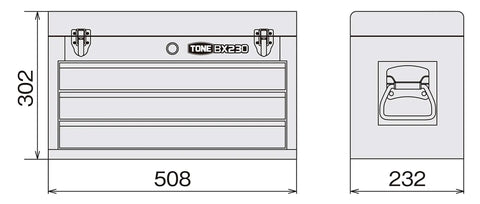 Dimensions diagram of storage case for Red 87-Piece Socket Set With 3/8 and 1/2 Inch Drive, Deep Sockets And Hex Bits, Pro Mechanics Tool Kit
