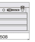 Diagram of the TSX950BK 86-Piece Tool Set with side and front view dimensions.