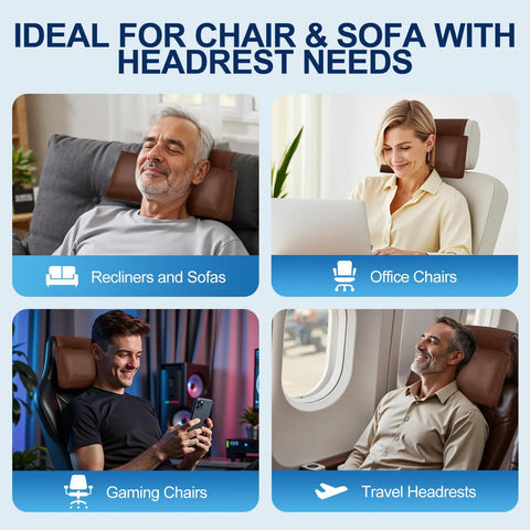 Comfy Premium Leather Recliner Pillow For Neck And Head Support Adjustable Fill PU Leather Non-Slip Headrest in use on chairs