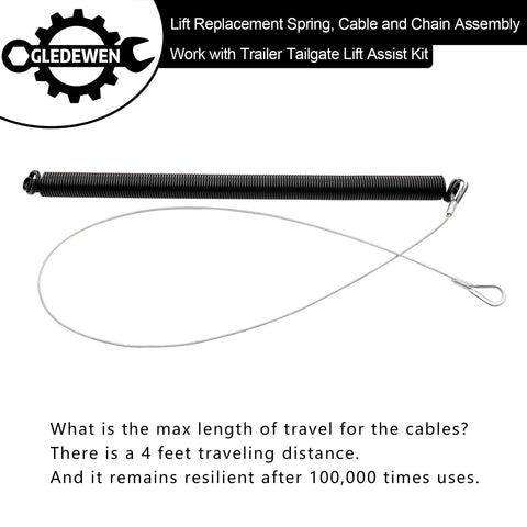 Heavy Hitting Trailer Tailgate Lift Assist Replacement Spring Kit Featuring Dead Simple No Sweat Installation And Robust Dual Coil Design For Smooth Reliable Support On Any Utility Or Cargo Trailer Today, 4-foot spring and cable.