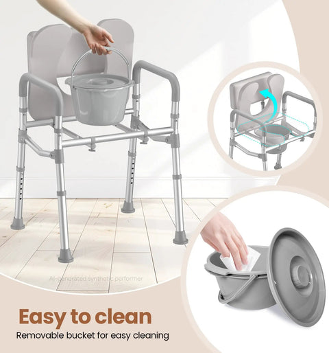 Sturdy Bedside Commode With Hella Comfy Foam Cushion And Adjustable Backrest Extra Wide Non Slip Armrests Aluminum Build For Stress Free Home Bathroom Visits