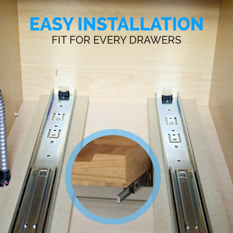 Built Tough 12 Inch Side Mount Drawer Slides One Pair Full Extension Ball Bearing Cabinet Glides Auto Lock Dresser Runners in installation view.