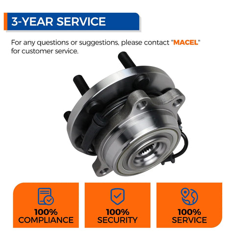 Front view of Front Wheel Hub Bearing Assembly 6 Lug With ABS For 2005-2018 Nissan Frontier, highlights 3-year service warranty.