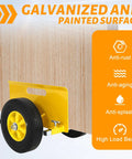 Heavy Duty Door Cart With 800 Lbs Load Capacity And 10 Inch Wheels for drywall sheets, yellow wheel against wood panel