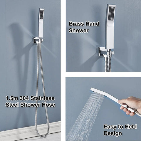 Rainfall Shower System With 10 Inch Chrome Shower Head And Handheld Sprayer Ceiling Mounted Faucet Set Solid Brass Body 304 Stainless Steel Nozzles Easy Clean Mineral Rinse Two Function Spa Style Bathroom Upgrade