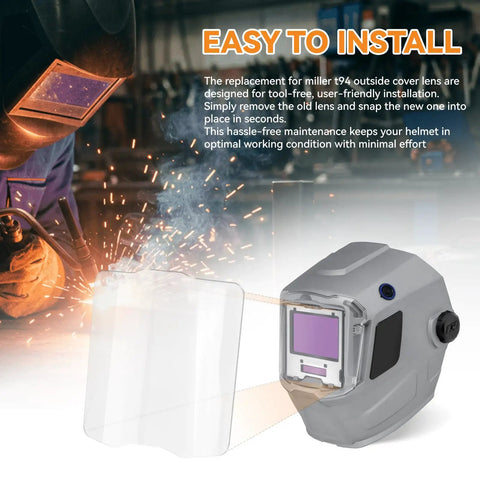 Front Cover Replacement Lenses Pro Grade For T94 T94i And T94-ARC Welding Helmets shown in easy installation process