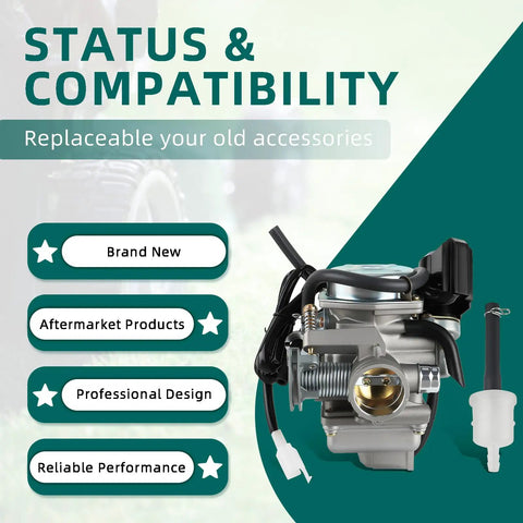 Image of GY6 150Cc Carburetor 26mm Intake for scooter go kart 4-stroke engine replacement showing features like professional design and reliability.