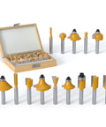 15 Piece Router Bit Set With 1/4 Inch Shank Pro Grade Tungsten Carbide Construction for Woodworking in wooden case