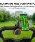 Rock Solid Magnetic Golf Push Cart Phone Holder With Heavy Duty Nailed Down N52 Mount And Sweet 360 Rotate Gps Clamp for hands-free use on golf course.