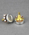 4 Pack B500K Guitar Pots 18mm Shaft Linear Taper Tone Potentiometers in golden color with split shaft and knurled grip