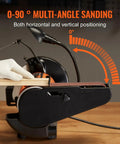 Heavy Duty Bench Grinder And Belt Sander Combo Featuring A Rock Solid 8 Inch Grinding Wheel, showing multi-angle sanding from 0 to 90 degrees.