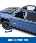 Chevy Pickup Truck Toy With Lights And Trailer For Indoor And Outdoor Play A Real Work Rig Experience 1 To 16 Scale Opening Tailgate Realistic Engine Sounds And Heavy Duty Construction Vibe For Ages 3 And Up showing steerable front axle.