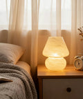 Cordless Mushroom Lamp With Battery Power And Timer, Portable Table Light With Warm White LED Bulb, Vintage Nebula Design on bedside