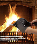 Heavy Duty Handcrafted Wooden Fireplace Bellows Featuring Precision Airflow Levers For Instant Fire Kickstarts in use near a cozy fire.