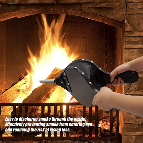 Heavy Duty Handcrafted Wooden Fireplace Bellows Featuring Precision Airflow Levers For Instant Fire Kickstarts in use near a cozy fire.