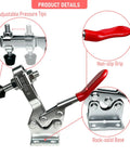 4 Pack 225D Quick Release Toggle Clamps With Killer Grip And Hella Tight 500 Pound Hold showcasing adjustable pressure tips and non-slip grip.