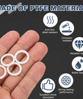 PTFE Flat Washers 60 Pack M13 White O Ring Sealing Gaskets And Heavy Duty Spacers For Faucets Pipes Valves showing four ring gaskets.
