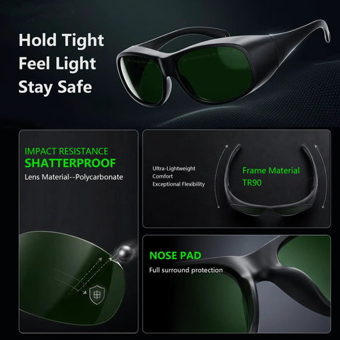 Kickass Laser Safety Glasses 900-1100nm OD8 Plus DIN4 Heavy-Duty Eye Protection Goggles with polycarbonate lenses and TR90 frame