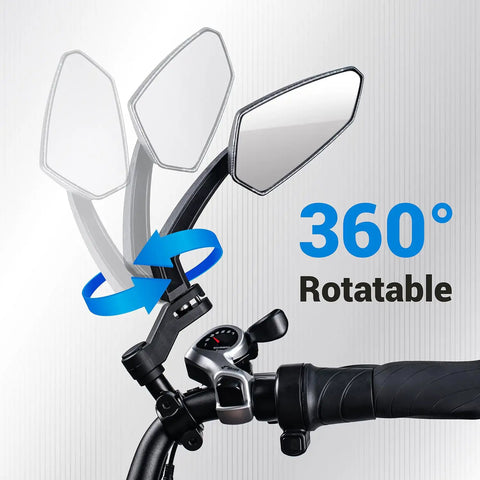 Dope EBike Handlebars Mirror Set, 360 Degree Adjustable Bicycle Rear View Mirrors shown in motion, 22.2mm Diameter