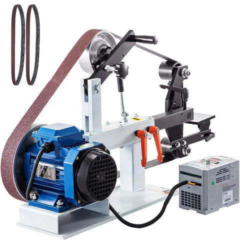 Badass Heavy Duty 1500W Belt Sander Machine With Two 82 Inch Coated Belts Smooth Variable Speed Drive side view of machine with grinder and belts