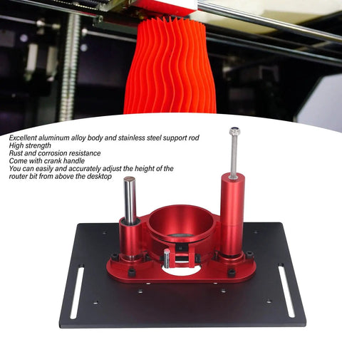 Rock Solid Manual Router Uplift Kit For Woodworkers Seeking Hella Precise Height Adjustments And Deadset Reliable Repeatable Setups Whenever Building Their Dream Router Table Setup, aluminum body and steel rod.