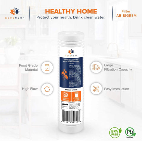 5 Micron Grooved Sediment Water Filter Replacement 10x2.5 For Your Whole House Setup with product details and icons