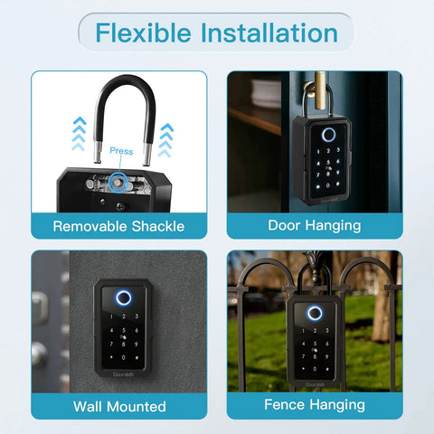 Smart Key Lock Box With Bluetooth Unlock Fingerprint Recognition TTLock App Control for wall, door, fence mount installation