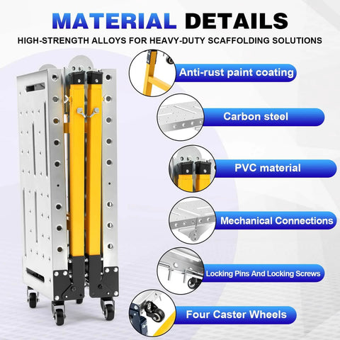 Beefy Steel Welding Table With Casters Portable Work Platform 1100 Lb Load Capacity Adjustable Height 55 X 14 Inch Galvanized Top Dual Function Welding Table And Folding Bench showing material details like anti-rust paint coating and carbon steel.