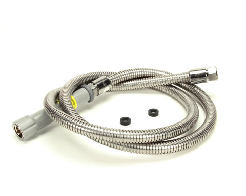 68 Inch Flexible Stainless Steel Hose with Gray Handle for Commercial Kitchens Heavy Duty Water Supply Replacement Part Built to Last Easy Install and Flexible Reach for Easy Cleaning and Reliable Performance coiled view with gray handle