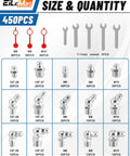 EilxMag grease fittings assortment kit with SAE/metric zerk fittings, caps and 7–11 mm wrench (front view)
