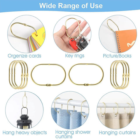 Shower Curtain Rings Set 12 Pcs Oval Snap Hooks Gold Finish Rust Proof Metal Curtain Rings For Smooth Glide On Rods