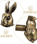 Solid Brass Rabbit Cabinet Pull Set With Vintage Brass Knobs Antique Finish Drawer Pulls for Cabinets and Wardrobes close-up