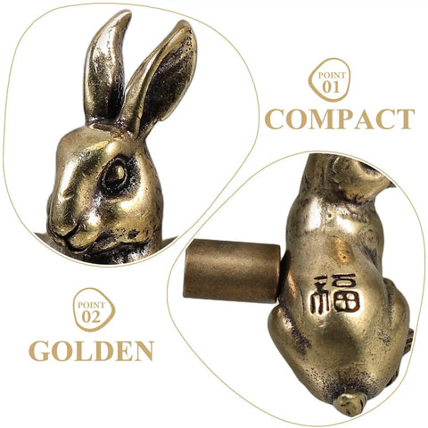 Solid Brass Rabbit Cabinet Pull Set With Vintage Brass Knobs Antique Finish Drawer Pulls for Cabinets and Wardrobes close-up