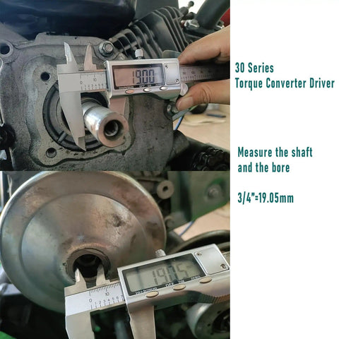Measuring 3/4 inch bore on Beefed-Up Go Kart Clutch Driver Pulley for 30 Series Torque Converter, Coleman Mini Bike, and Go Karts