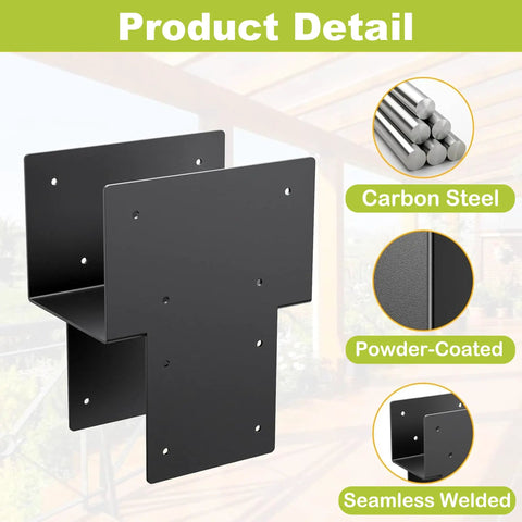 2 Pack 6 By 6 Inch Internal 5.5 By 5.5 Inch Stainless Steel Post Cap Tie Brackets Kit, Heavy Duty Wood Beam Support Bracket For Connecting Wood Beams To Pergolas, Decks, And Patio Posts, 14 Gauge Black