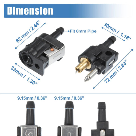 Three Piece Marine Boat Fuel Line Connector Fittings Set With 8mm Male And Female Quick Connects dimensions diagram
