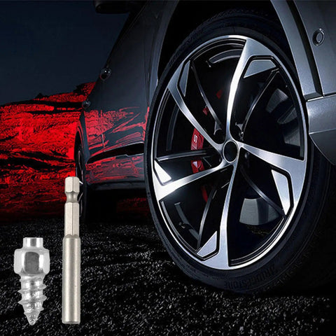 Kickass Heavy Duty Tire Spikes For Truck Tires Tungsten Steel Screw In Anti Ice Studs Providing Legit Winter Traction On Cold Slippery Roads Today next to a truck tire.