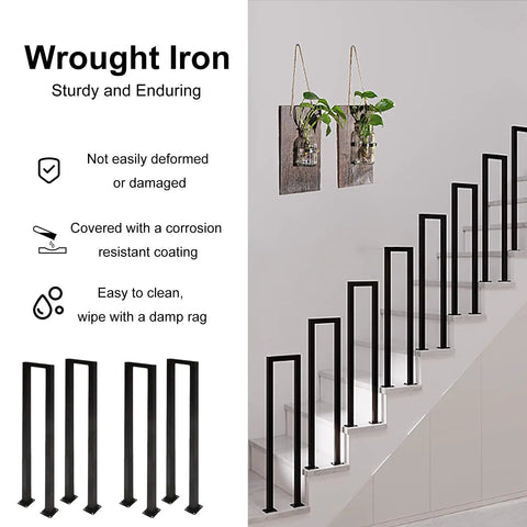 Slick Matte Black U Shaped Stair Handrail Double Pack With Ergonomic Grip For Indoor Steps Built Like A Tank, shown on staircase.