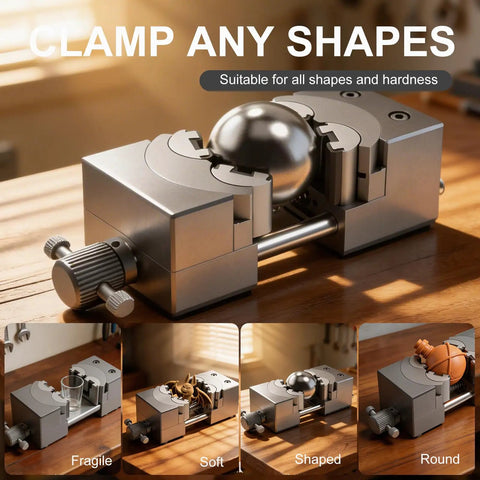 Workhorse 2.44 Inch Drill Press Vise For Small Parts Self Adjusting Fractal Design Made From Aerospace Grade Aluminum CNC Machined Precision For DIY Jewelry Model Making And Repair Holds Shapes Steady During Drilling And Sanding, clamping a round part