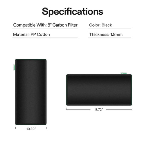 Durable 6 Inch Prefilter For 6 Inch Carbon Filter With 1.8 Millimeter Thick PP Cotton Layer Shields Charcoal Bed From Hair Dust Pollen And Large Particles While Improving Air Filtration Performance