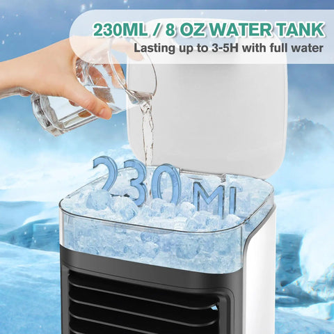 Pouring water into 230ml tank of 3-In-1 Mini Evaporative Air Conditioner Fan With USB Charging, Portable Personal Cooler