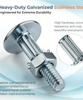 Beefy 50 Pack One And A Quarter Inch Carriage Bolt And Nut Kit For Box Trucks And Roll Up Doors Replacement Hardware Set With Lock Nuts Heavy Duty Steel Easy To Install Rust Resistant Universal Fit For Most Trailers stainless steel bolt and nut close-up