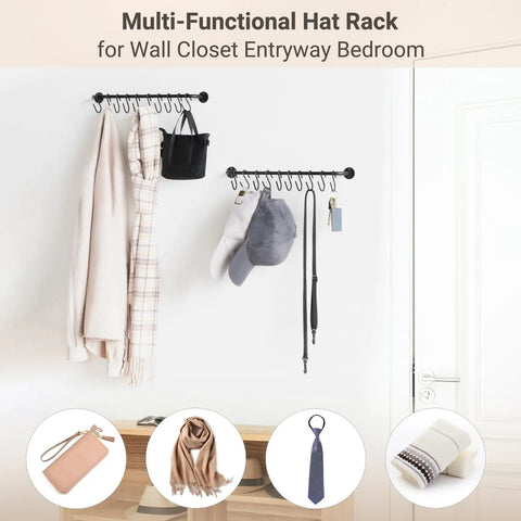 Set Of 2 Black Wall Mounted Hat Racks With 20 Hooks For Caps Visors And Snapbacks A Must Have Heavy Duty Metal Hat Organizer